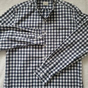 J. Crew Navy and White Checkered Button Down Shirt Classic Long Sleeve Size L